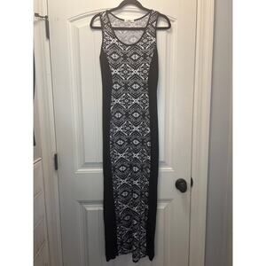 Love Blossom Women’s Sleeveless Scoop Neck Geometric Maxi Dress Sz M Black White